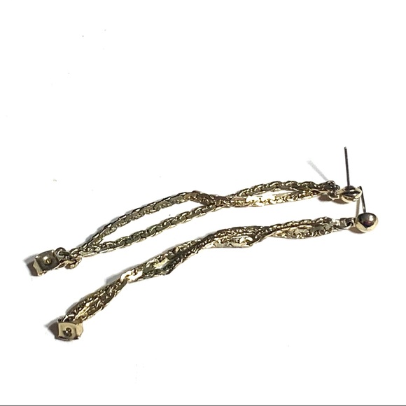 Double Twisted Herringbone Chain Hoop Front Back Earrings Gold Tone Pierced Ears - Picture 6 of 6